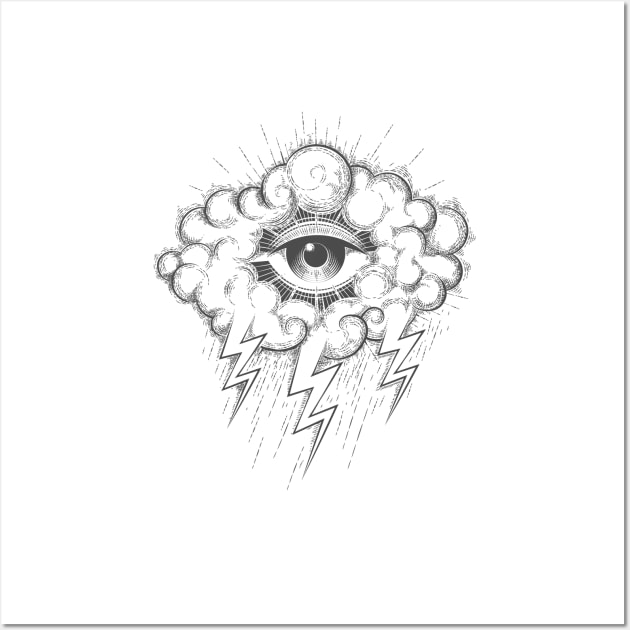 Tattoo of All Seeing Eye In a Cloud with lightnings Wall Art by devaleta